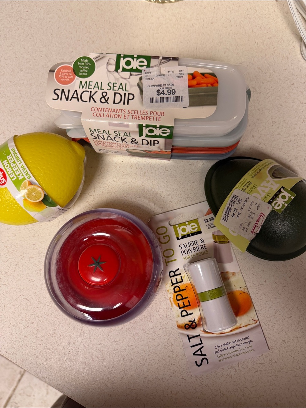 Joie Meal Seal Snack & Dip Set with Red Tomato Saver and Yellow Lemon Cover